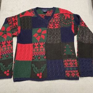 Vintage Eagles Eye Sweater Womens‎ Medium Patchwork Christmas Tree Holly Wreath